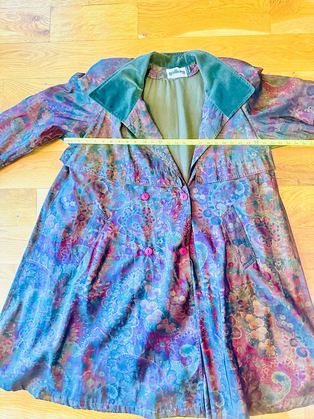 VTG Gallery Jacquard Floral Paisley Print Lined Trench Coat w/Pockets size 10 - Picture 6 of 16